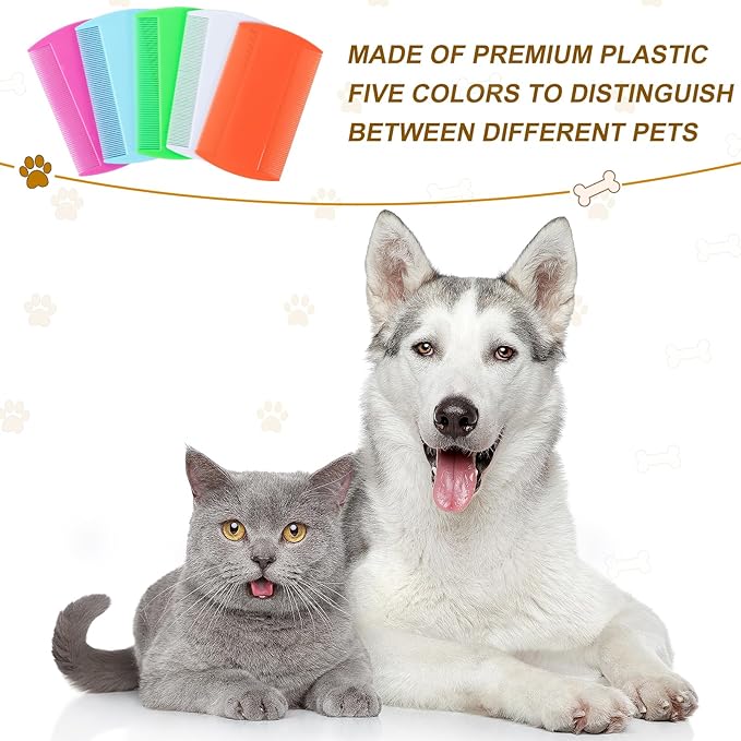 100 Pcs 5 Colors Double Side Tooth Pet Flea Comb Bulk for Cats Dogs Lice and Tick Comb for Small Cats Dogs Kitten Indoor
