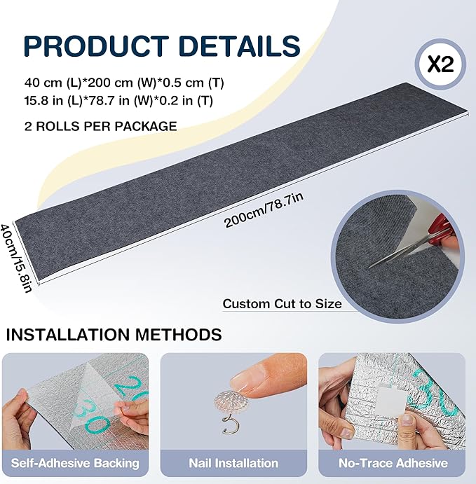 2 Pack Cat Scratcher Mat Roll for Furniture & Couch Protection | Total 157.5" x 15.8" Trimmable Self-Adhesive Carpet Cat Scratch Pad Replacement (Dark Grey)