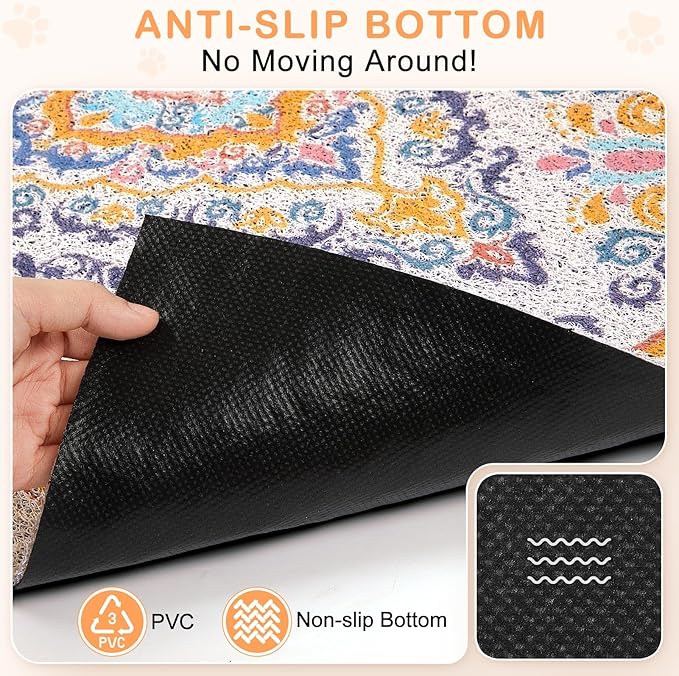 Unicorn Catcher Cat Litter Mat 33" x 22" Non-Slip Litter Box Mat Washable Litter Catcher Mat for Litter Box Indoor Food Mat Supplies Essentials, Orange