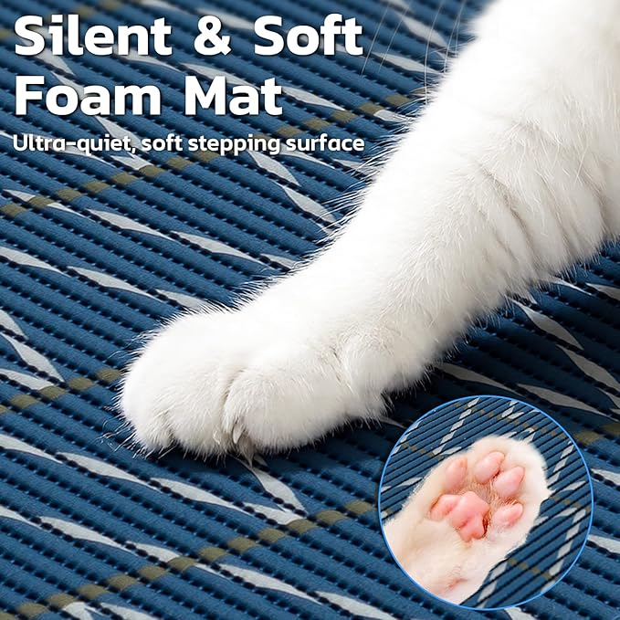 Extra Large Cat Litter Mat, 40x25 Inch Trimable & Soft Foam Pad, Leak-Proof & Non-Slip Bottom, Machine Washable, Scatter Control for Litter Box Area (Navy Chevron)