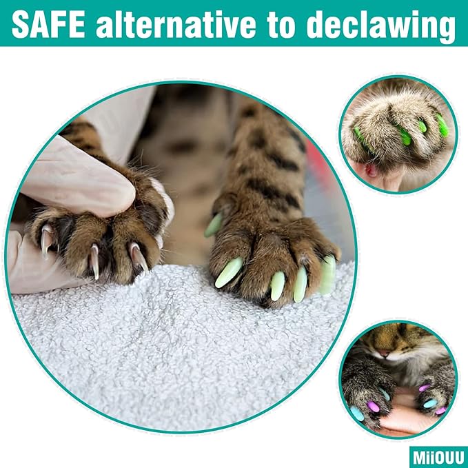 100 pcs Cat Nail Caps | Cat Claw Covers with Adhesives and Applicators | 5X Different Glitter Colors (S)