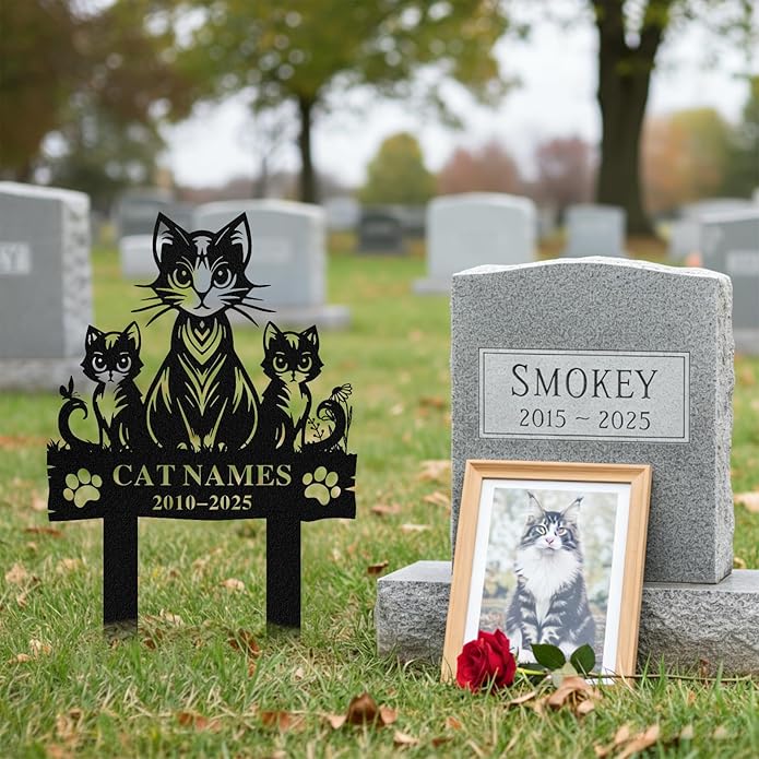 Personalized Memorial Marker for Departed Feline Friends, Handcrafted Cat Grave Stone