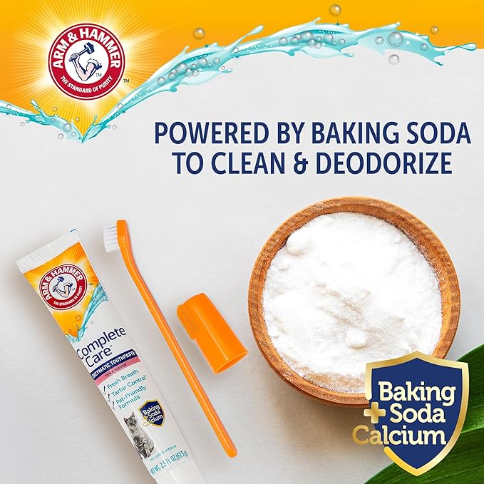 Arm & Hammer Complete Care Cat Dental Kit, Tuna Flavor Enzymatic Cat Toothpaste, Dual-Head Toothbrush & Finger Brush, Baking Soda + Calcium, Fluoride-Free Formula, 2.5 oz