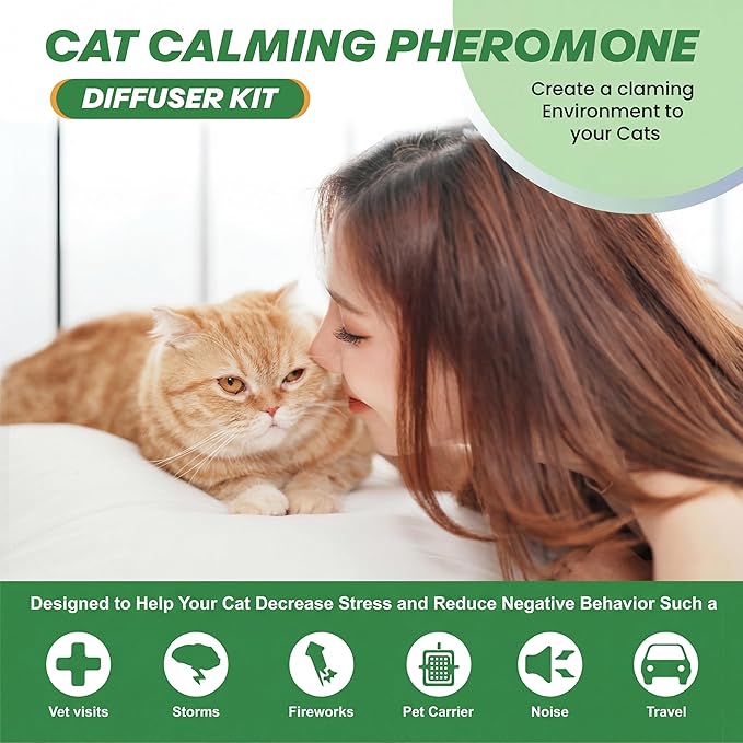 Cat Calming Diffuser Kit with (3 Pack) 48ml Refills Pheromone Diffuser for Cats Anxiety & Stress Relief, Calming Diffuser for Cats to Reduce Fighting & Scratching Cat Pheromone Diffuser