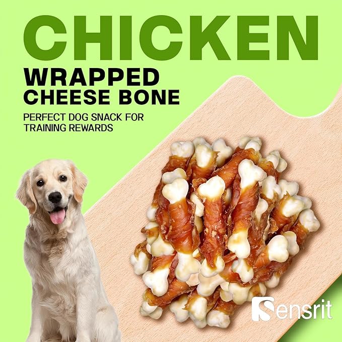 Chicken Wrapped Cheese Bone Dog Treats for All Dogs - 10oz (285g) High Protein Jerky Sticks - Rawhide-Free Calcium Rich Dog Snacks - Healthy Training Rewards & Teeth Cleaning Chews