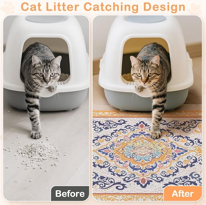 Unicorn Catcher Cat Litter Mat 24" x 15" Non-Slip Litter Box Mat Washable Litter Catcher Mat for Litter Box Indoor Food Mat Supplies Essentials, Orange