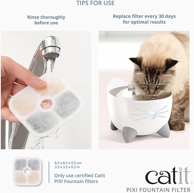 Catit PIXI Cat Drinking Fountain Original Filter, Official Replacement Triple Action Water Filter, 3-Pack, White