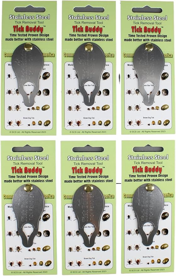 Tick Buddy (Six Pack) Stainless Steel Tick Removal Tool for Dogs Cats Pets and People