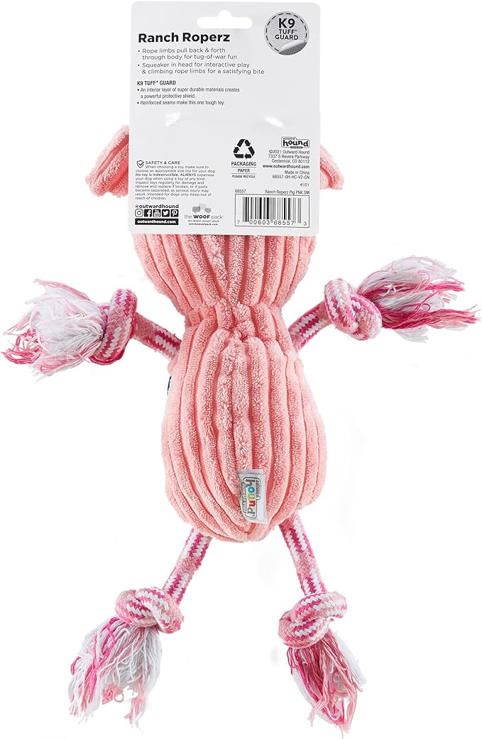 Outward Hound Ranch Roperz Pig Plush Squeaky Dog Toy