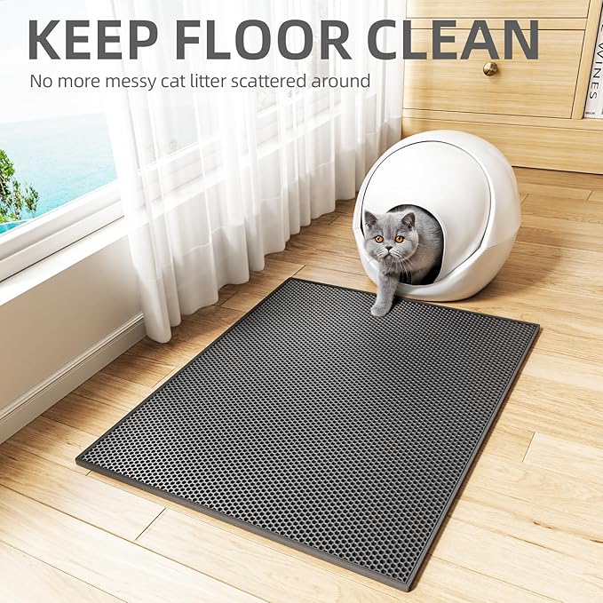 ESTHELLO Cat Litter Mat Large, Cat Litter Trapping Mat, Honeycomb Double Layer Design, Easy to Clean,Washable (30’’ x 24’’ Black