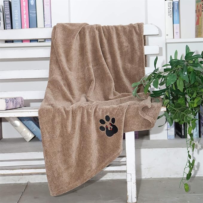 Extra Large Dog Towel Super Absorbent Soft Microfiber Pet Bath Grooming Towels for Drying Dogs and Other Pets (XL-55" * 36", Brown)