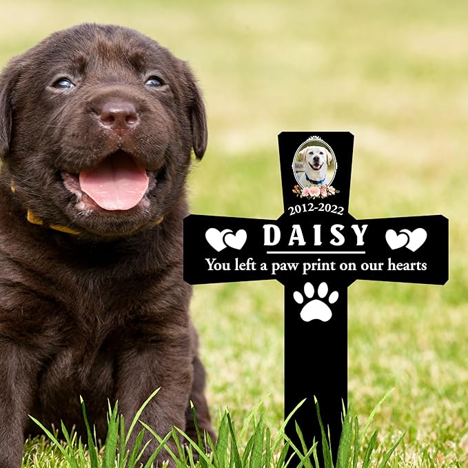 Custom Pet Grave Markers Dog | Custom Pet Headstones for Dogs | Best Remembrance Gifts for Your Four-Legged Companions | Personalized Grave Marker for Furry Friends with Wreath Photo Album