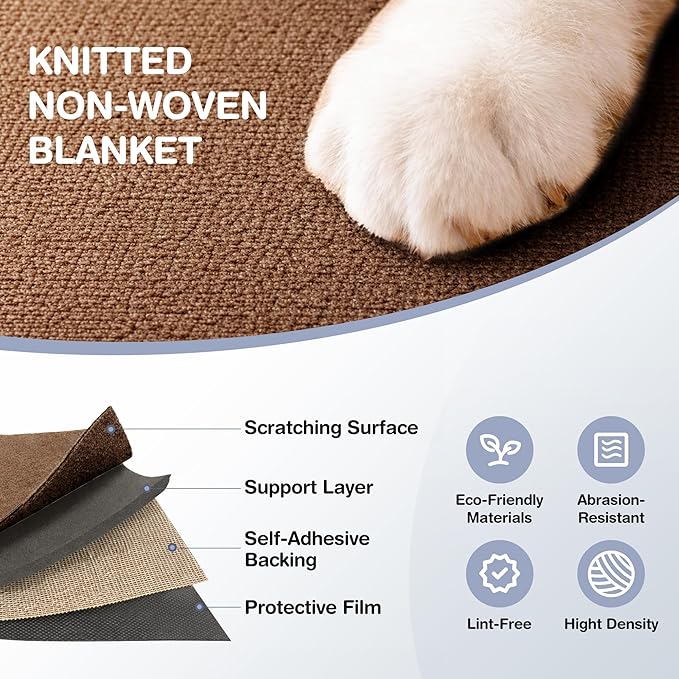 2 Pack Cat Scratcher Mat Roll for Furniture & Couch Protection | Total 157.5" x 15.8" Trimmable Self-Adhesive Carpet Cat Scratch Pad Replacement (Brown)