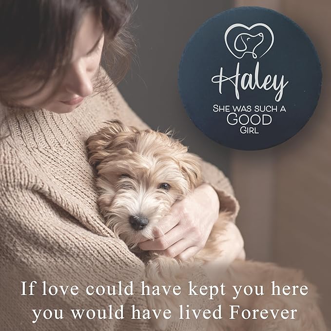 Personalized Pet Memorial Stone for Dogs and Cats | Custom Laser-Etched Weatherproof Garden Grave Marker | Natural Stone Bereavement Headstone Sympathy Gift | 4, 6, 10, or 12 Inch Heart or Circle Shape (A11)
