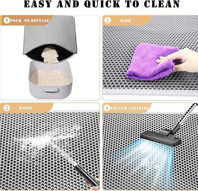 HCY&WLD Cat Litter Mat, Honeycomb Double Layer Cat Litter Trapping Mat, Waterproof Urine Proof Non-Slip, Scatter Control, Less Waste, Easier to Clean (Light Gray, 24" X 18")