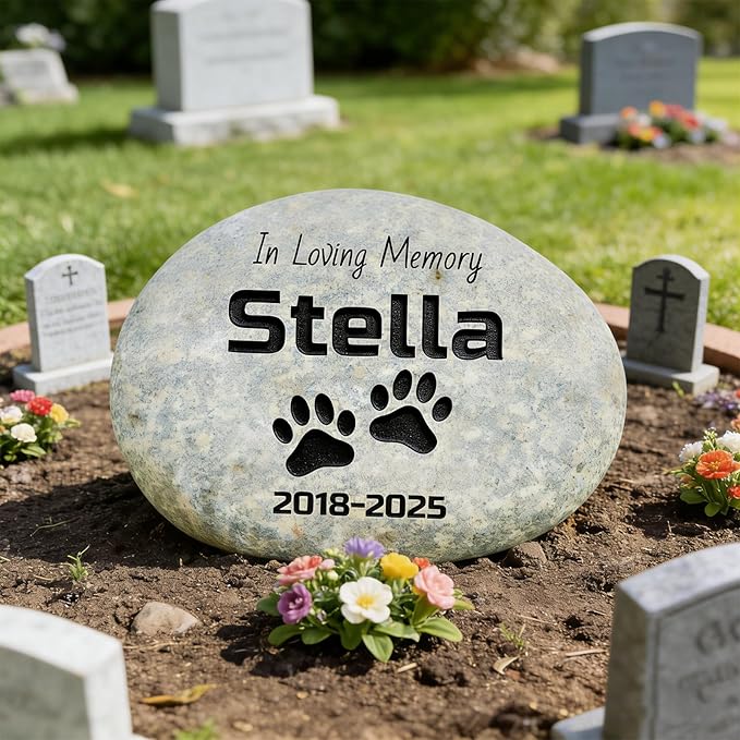 Personalized Pet Memorial Stone - Custom Engraved Natural River Rock with Name & Icon, Handcrafted Pet Loss Gift, Garden or Indoor Angel Pet Remembrance Stone (Style 2)