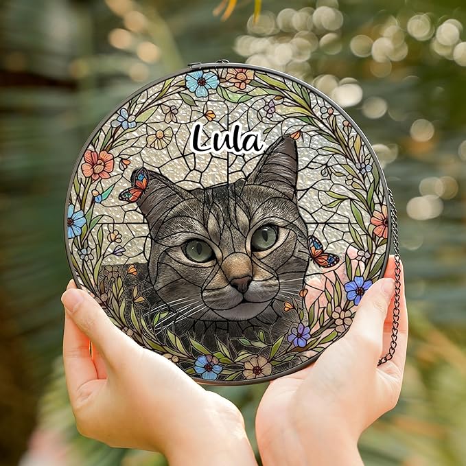 Custom Pet Memorial Sun Catcher, Glass Window Hanging with Photo, Floral Tribute Keepsake, Sympathy Gift for Dog or Cat Loss 2