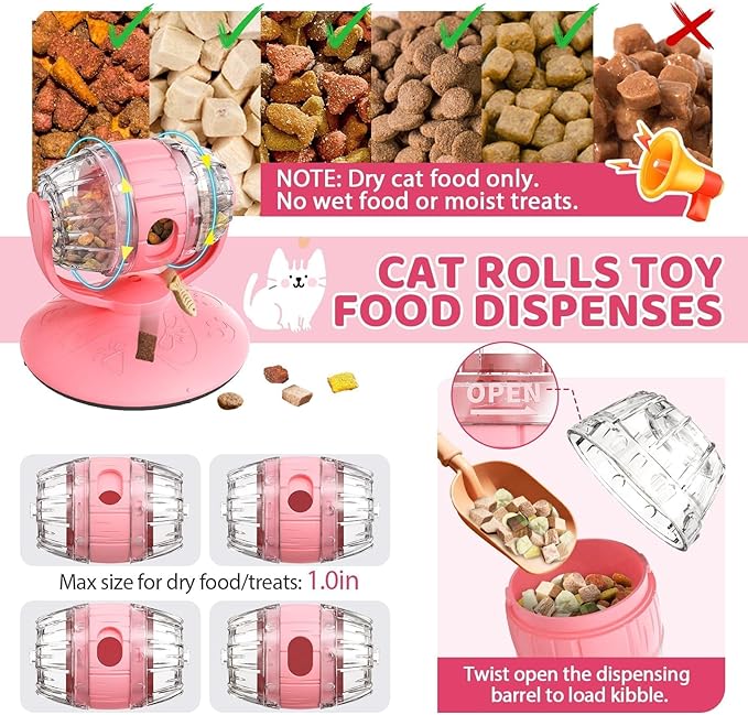 Interactive Cat Treats Dispenser Toy, Pet Valentine Puzzle Feeder Food Dispenser, Kitty Interactive Enrichment Toys, Dispensing Foods Slow Feeder for Indoor Cats IQ Training, Pink