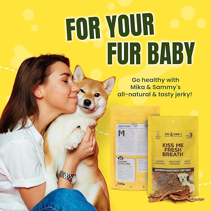 Mika & Sammy's Gourmet Chicken Jerky Dog Treats Made in The USA. (Kiss Me Fresh Breath 12 0z)