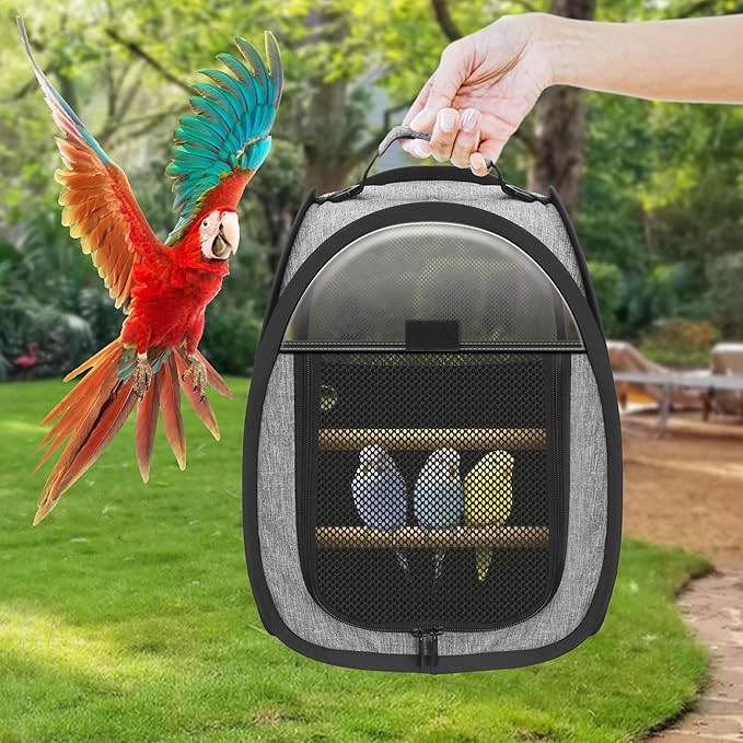 Akinerri Birds Travel Carrier, Small Bird Travel Bag, Transparent Breathable Travel Cage Bird Parrot Carrier, Include Perch and Bottom Tray