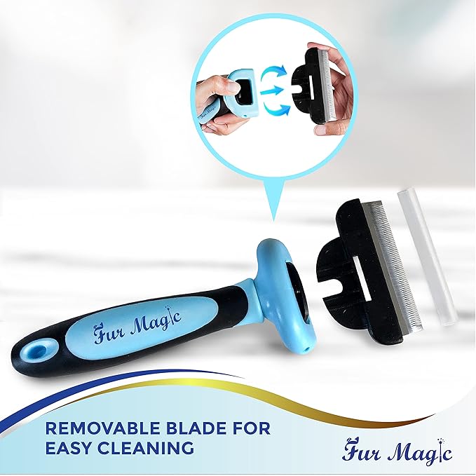 Fur Magic Medium Deshedding Tool & Dematting Comb – Grooming Brushes for Dogs, Cats, Horses – Reduce Shedding and Remove Knots, Mats and Loose Undercoat