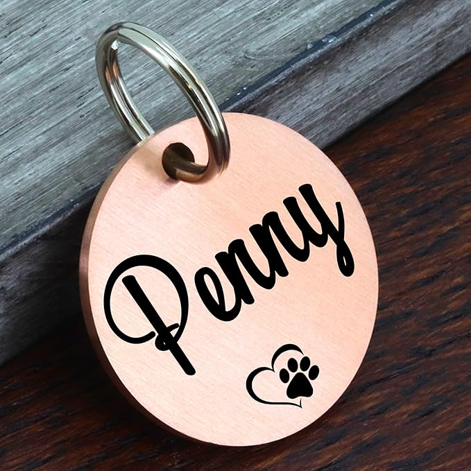 Ultra Joys Personalized Dog Tags for Pets - Durable Stainless Steel Customizable Dog Cat ID Tags - Dog Tags for Safety Optional Engraved on Both Sides -Round Shape Dog Tag Small Size, Rose Gold