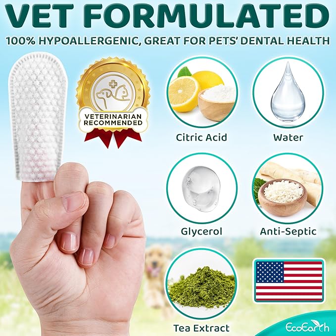Premium Teeth Cleaning Wipes for Dogs & Cats - 50 Pcs - Pet Dental Care Finger Pads for Fresh Breath & Oral Hygiene - Embossed Pattern & Nano Plastic-Dotting to Remove Plaque & Tartar