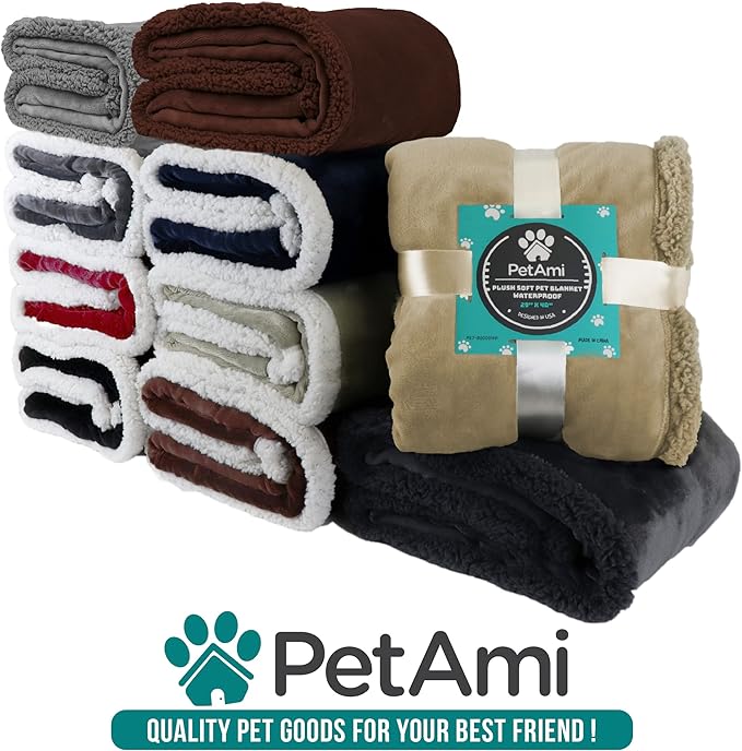 PetAmi Waterproof Dog Blanket for Small Medium Dog Puppy Cat Throw for Couch Cover Leakproof Protection, Sherpa Fleece, Reversible Soft Washable 29x40 Taupe Taupe
