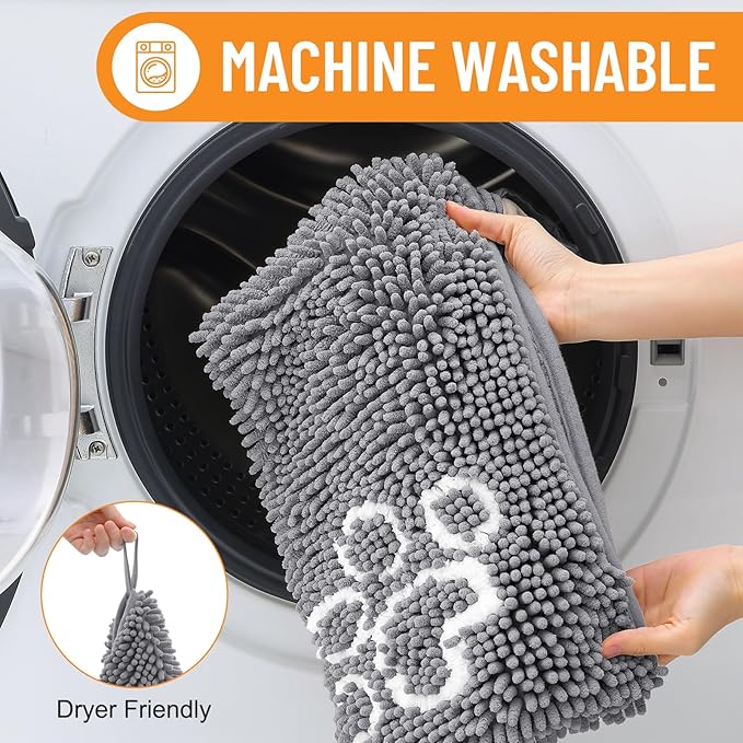 Smiry Chenille Dog Drying Towel, Extra Absorbent Bath Towel for Mud Dogs, Ultra Soft Quick Dry Pet Wash Mitt for Bathing, Grooming and Post-Walk Cleaning (38x15 Inches, Grey)