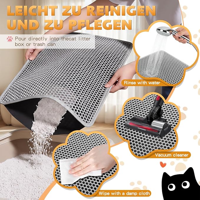 Cat Litter Mat, Honeycomb Double Layer Waterproof & Urine Resistant Non-Slip Litter Trapping, Easy Clean Washable Scatter Control for Litter Box (Gray, 46x26 Inch)
