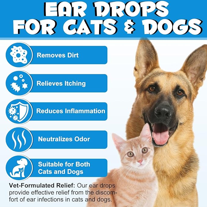 Ear Infection Treatment Drops for Dogs and Cats,with 1% Hydrocortisone Soothing Dog Yeast Infection, Itchy Ear Relief-Treats Ear Infections for Dogs & Cats - 2 fl oz