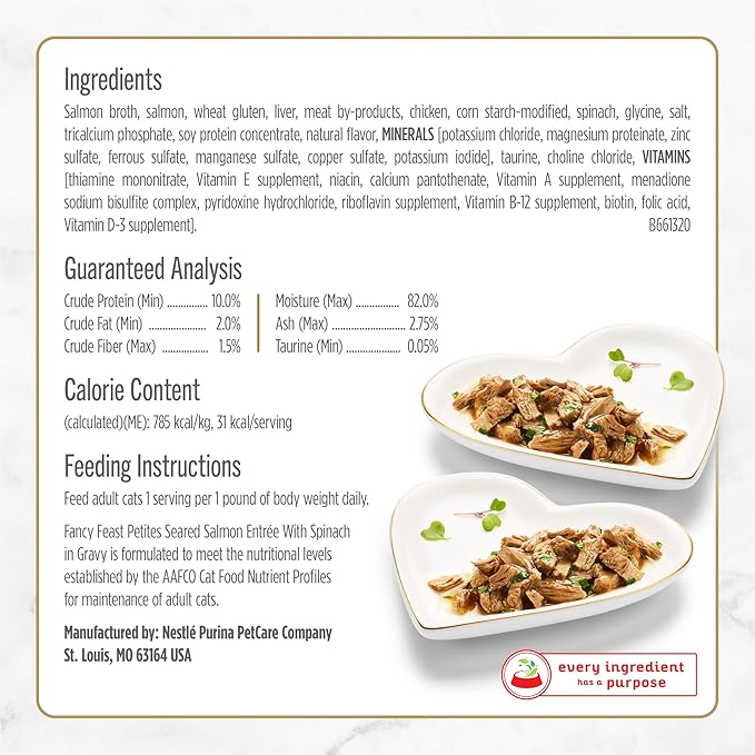 Purina Fancy Feast Petites Seared Salmon Entree With Spinach in Gravy Gourmet Wet Cat Food - (Pack of 12) 2.8 oz. Tubs