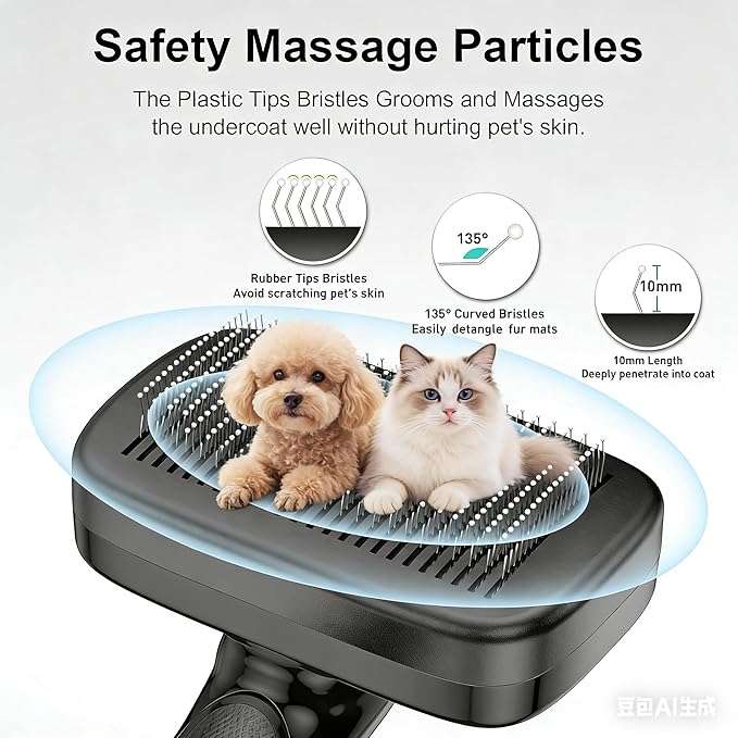 Self Cleaning Slicker Brush for Dog, Cat, Skin Friendly Shedding & Grooming Tool for Long and Short Haired Pets, Easy Clean Retractable Bristles, Black