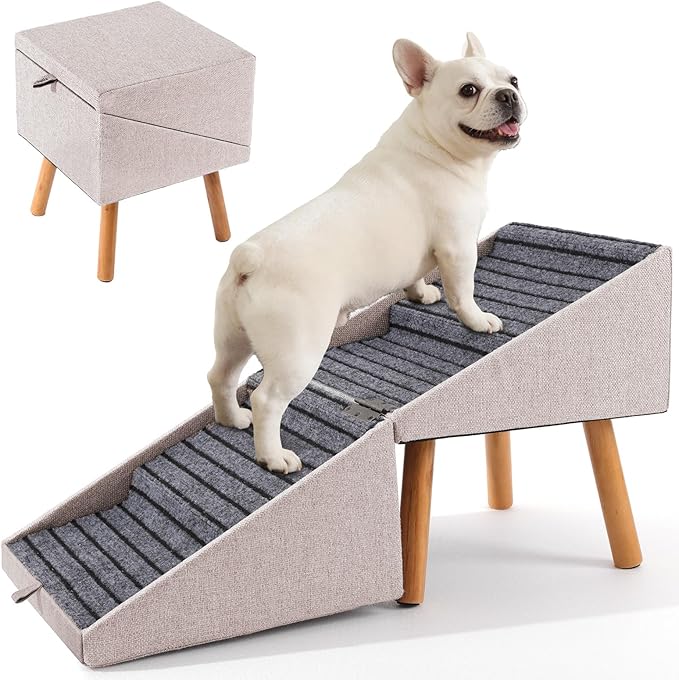 Dog Ramp for Couch and Bed, Dog Stairs for Small Dogs and Cats, Foldable Pet Steps for Medium Senior Dogs and Puppy, Split Ottoman Design Pet Ramp (Apricot)