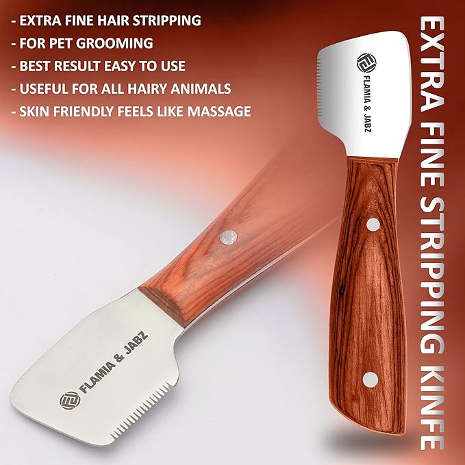 FLAMIA & JABZ FJ Professional Stripping Knife kit (6 pieces set) for Dogs & Pets, Wooden Handle Grip with Stainless Steel Blade (Right handed) (Orange)