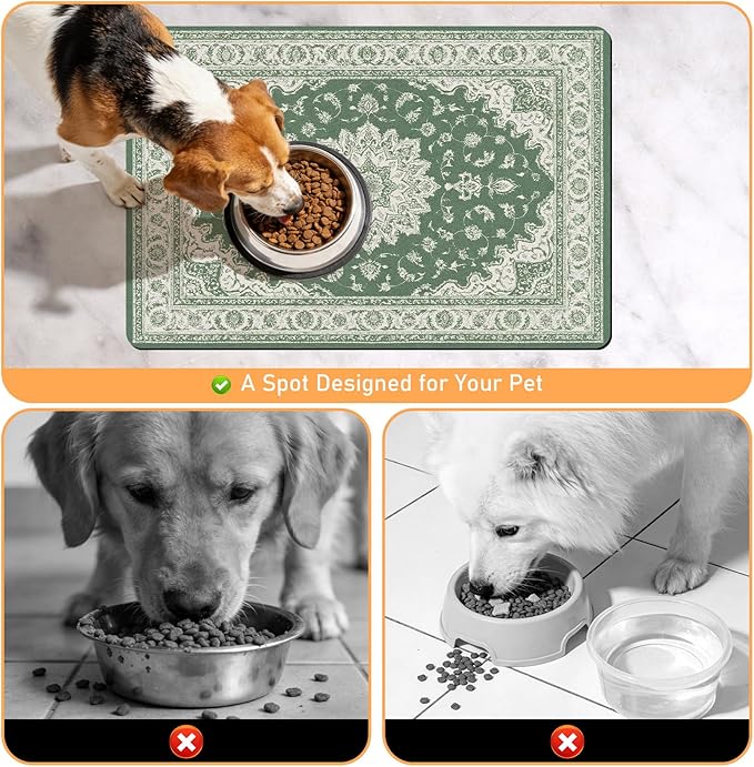 Dog Cat Food Mat - Absorbent Anti Slip Dog Bowl Mats for Food and Water, Quick Dry Cat Feeding Matts for Floors, Diatomite Pet Dish Placemat Accessories Supplies, Bohemia Style, 16 * 24in
