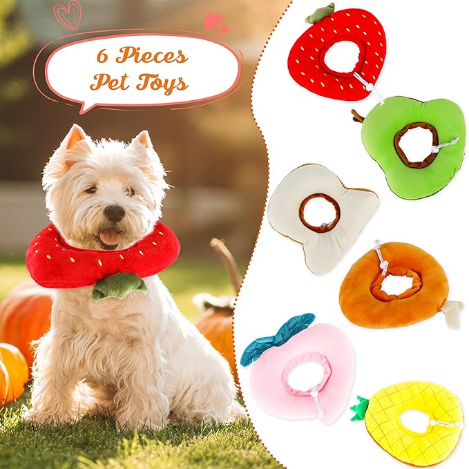 6 Pcs Cat Cone Collar Recovery Collar After Surgery Neck Protective Cone Collars Adjustable for Kitten Small Dog Cute Wound Healing to Stop Licking Fruits Shaped