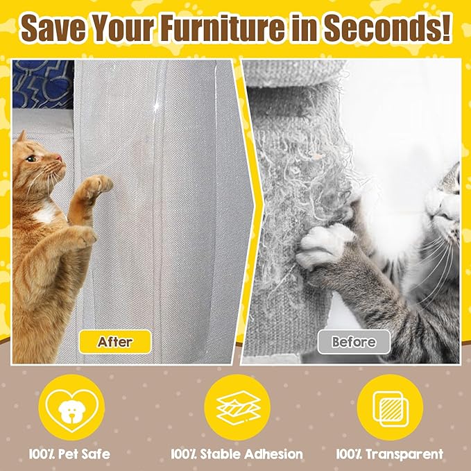 Furniture Protectors from Cats Scratching, 15-Pack Complete Sofa Set - Clear Self-Adhesive Sofa & Chair Protectors from Cat Claws Single-Sided Easy-to-Apply, 14in