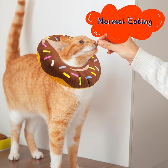 Seyezo Cat Cone Collar Soft, Adjustable Cat Recovery Collar for Small Medium Large Cats, Cute Donut E Collar After Surgery, Elizabethan Cones for Cats Kittens After Surgery(Donut Brown, Large)