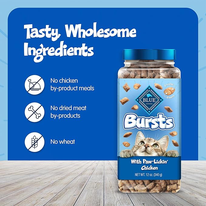 Blue Buffalo Bursts Crunchy & Creamy Cat Treats, Great for Training, Paw-Lickin' Chicken, 12-oz. Tub (Pack of 4)