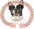 Rose Gold Dog Chain Collars Girl Dog Collars Chain Dog Collar Crystal Dog Necklace Rose Gold Link Dog Collar for Small, Medium and Large Dogs, 10 Inch