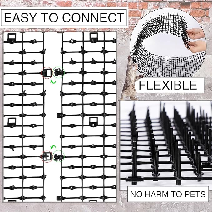 Abbylike 3 Pack 6.5 ft Cat Repellent Mat with Spikes Outdoor 78x11'' Cat Repellent Outdoor Deterrent Indoor Prickle Spike Strips for Animals for Keep Pet Off Couch Furniture Garden Fence