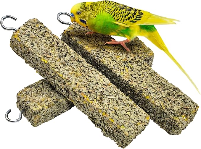 Fhiny 3 PCS Parakeet Treats, Natural Cockatiel Food Eucalyptus Leaves Mixed Grains Parrot Snack Sticks Bird Treats for Budgerigars Lovebirds Canaries Conurus Finches