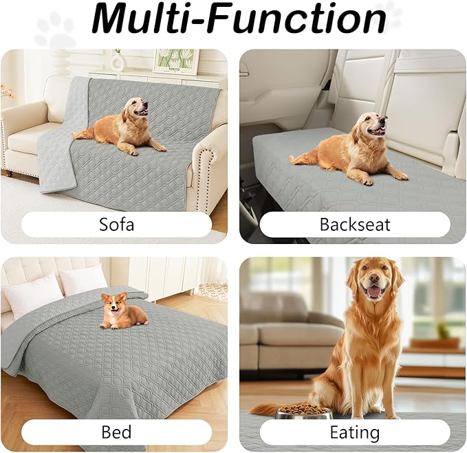 hyha Waterproof Dog Bed Blanket, Soft Pet Blankets, Waterproof Couch Cover for Dogs, Reversible Sofa Covers Washable for Furniture (68x82 Inch, Grey/Light Grey)