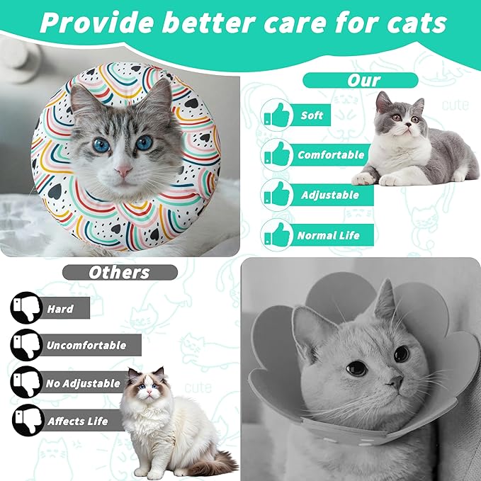 Soft Cat Cone Collar, Cute Cats Recovery Collar Suitable for Small, Medium, Large cat,Elizabethan Neck Collar for Cats After Surgery (Black Love, Large)