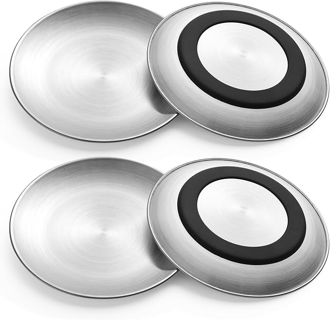 Stainless Steel Cat Bowls, 6.7" Wide and Shallow Cat Food Bowl Set with Silicone Ring for Non Slip, Flat Cats Dishes or Plates for Feeding Indoor Cats, Kitten, Small Dogs (Silver-4 Pack)