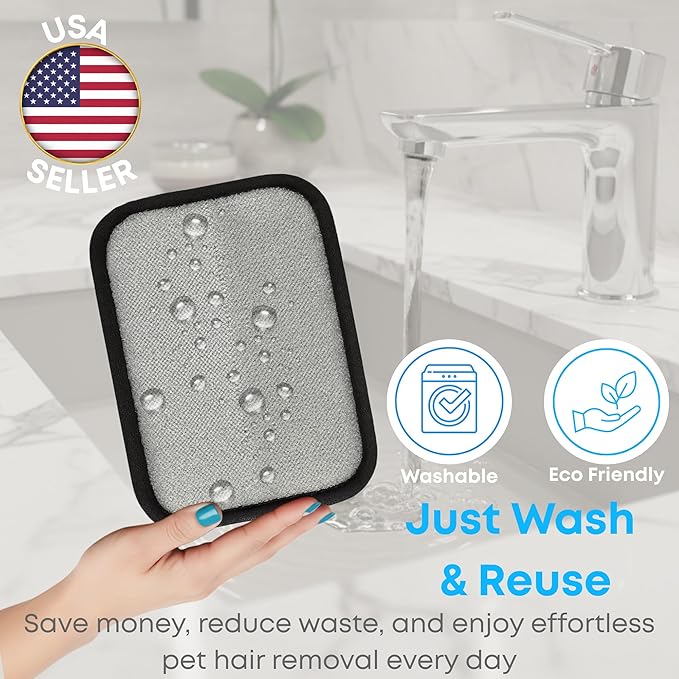 Reusable Pet Hair Remover Glove – Electrostatic Fur Removal for Cats & Dogs, Cleans Couch, Furniture & Clothing Fast – Wash, Dry & Use Again - Gentle with Soft Fabrics.