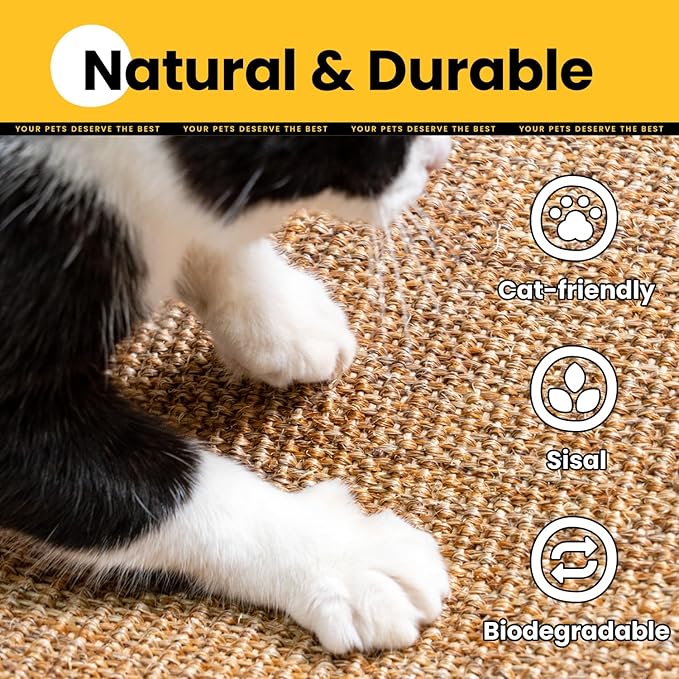 Conlun Cat Scratcher Mat,Sisal Cat Scratch Pad with Hook&Loop Tape,Wall Floor Kitten Scratching Pads Rug for Indoor,Furniture Protector for Couch&Carpets&Sofas,Kitty Bithday Gifts,Medium,Brown,2 Pack
