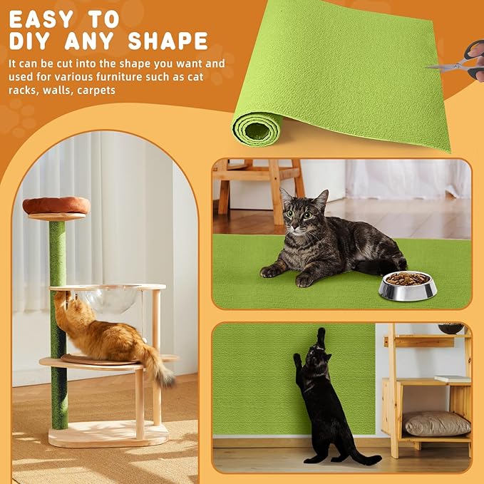 4pack Cat Scratch Couch Furniture and Wall Protector | Adhesive Cat Scratch Pad for Covering Cat Tower, DIY Climbing Cat Scratcher Couch Protector from Cat Claws Scratching (Green)