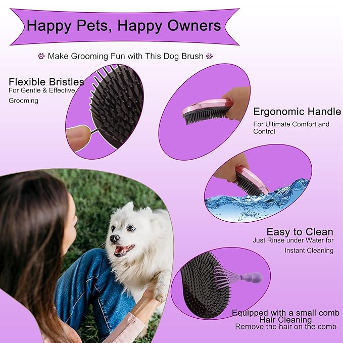 Gentle Grooming Puppy Brush with Gift Box ， Fit for Small Dog ， Yorkie, Shih Tzu, Maltipoo, Maltese and Pomeranian ，Toy Poodle Accessories, Soft Bristle (Electroplating Purple)